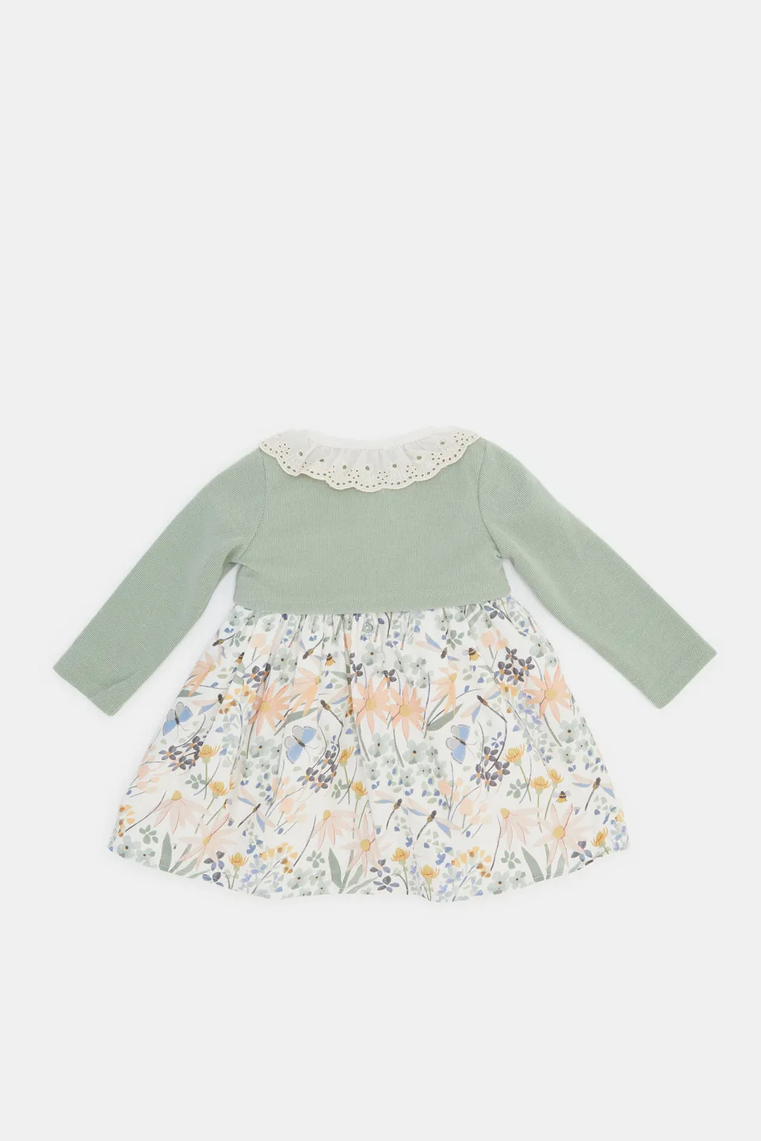 Infant Girls Ivory And Mint Dress With Cardigan (2 Piece)