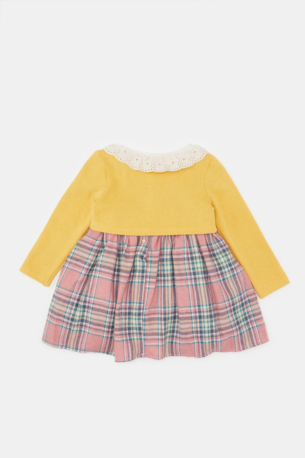 Infant Girls Pink And Mustard Dress With Cardigan (2 Piece)