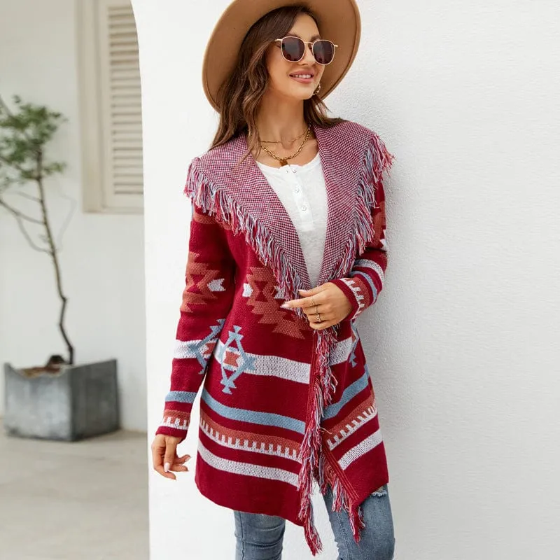 Itzel Aztec Open Front Fringe Cardigan