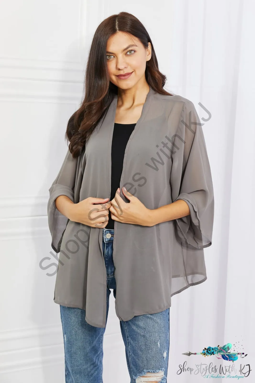 Just Breathe Chiffon Kimono in Grey