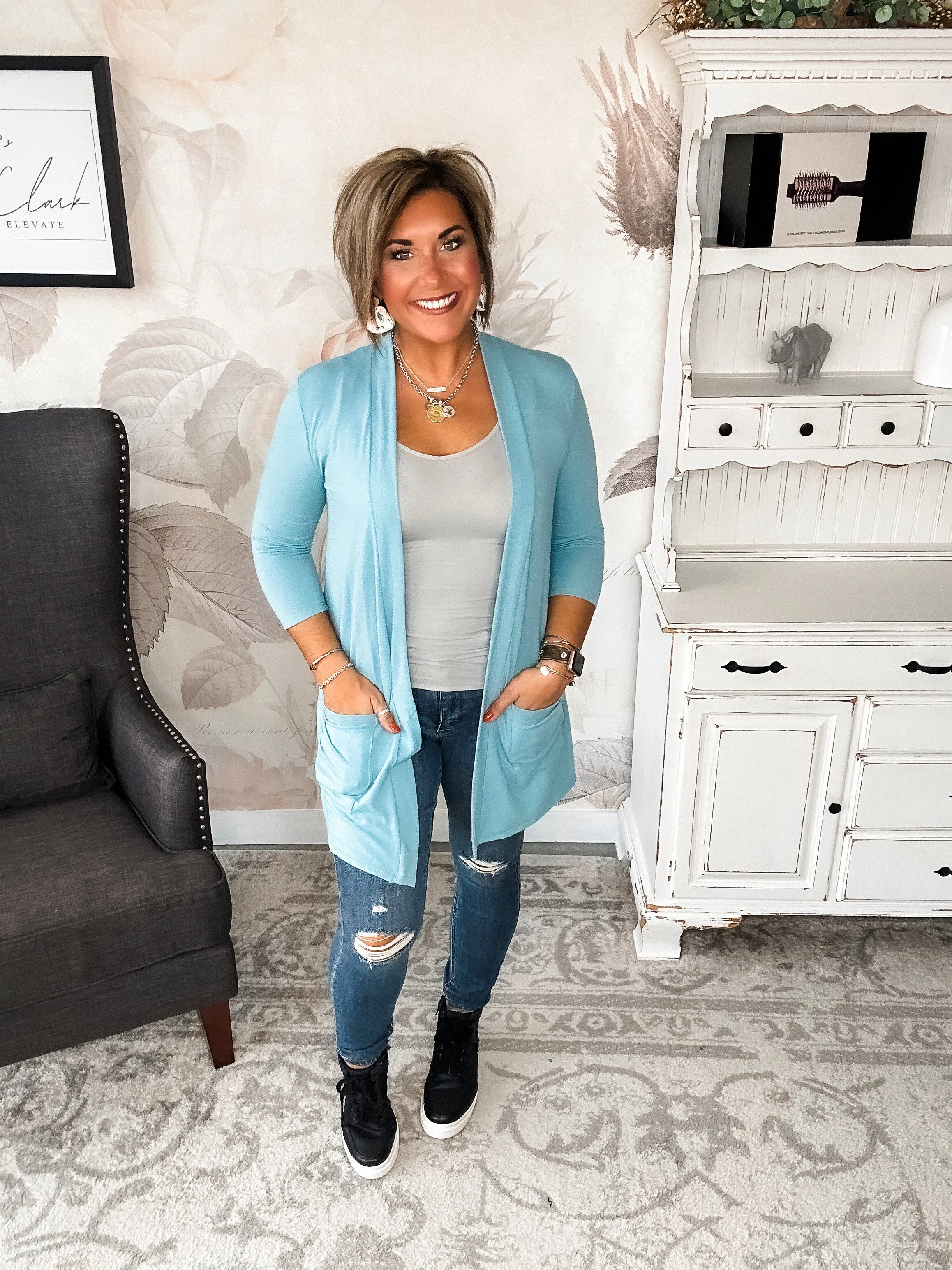 Keep On Going Cardigan - Dusty Teal