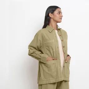 Khakhi Green Handspun Cotton Button-Down Jacket