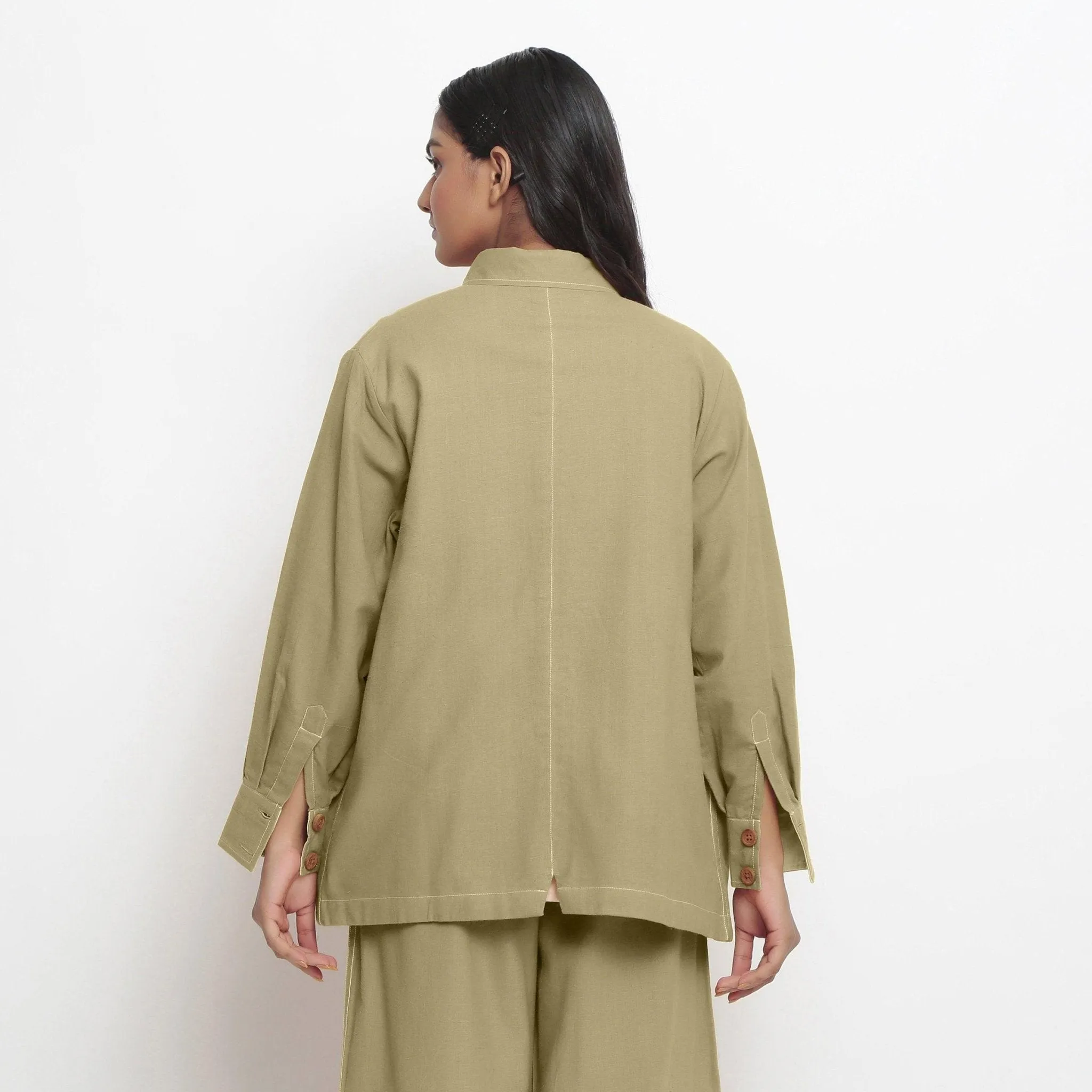 Khakhi Green Handspun Cotton Button-Down Jacket