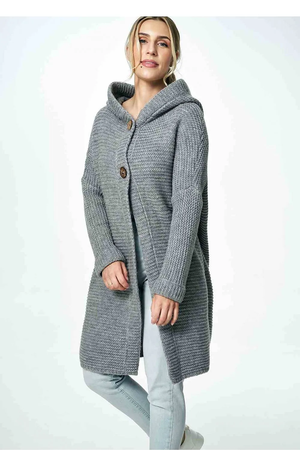 Knee Length Hooded Button Cardigan