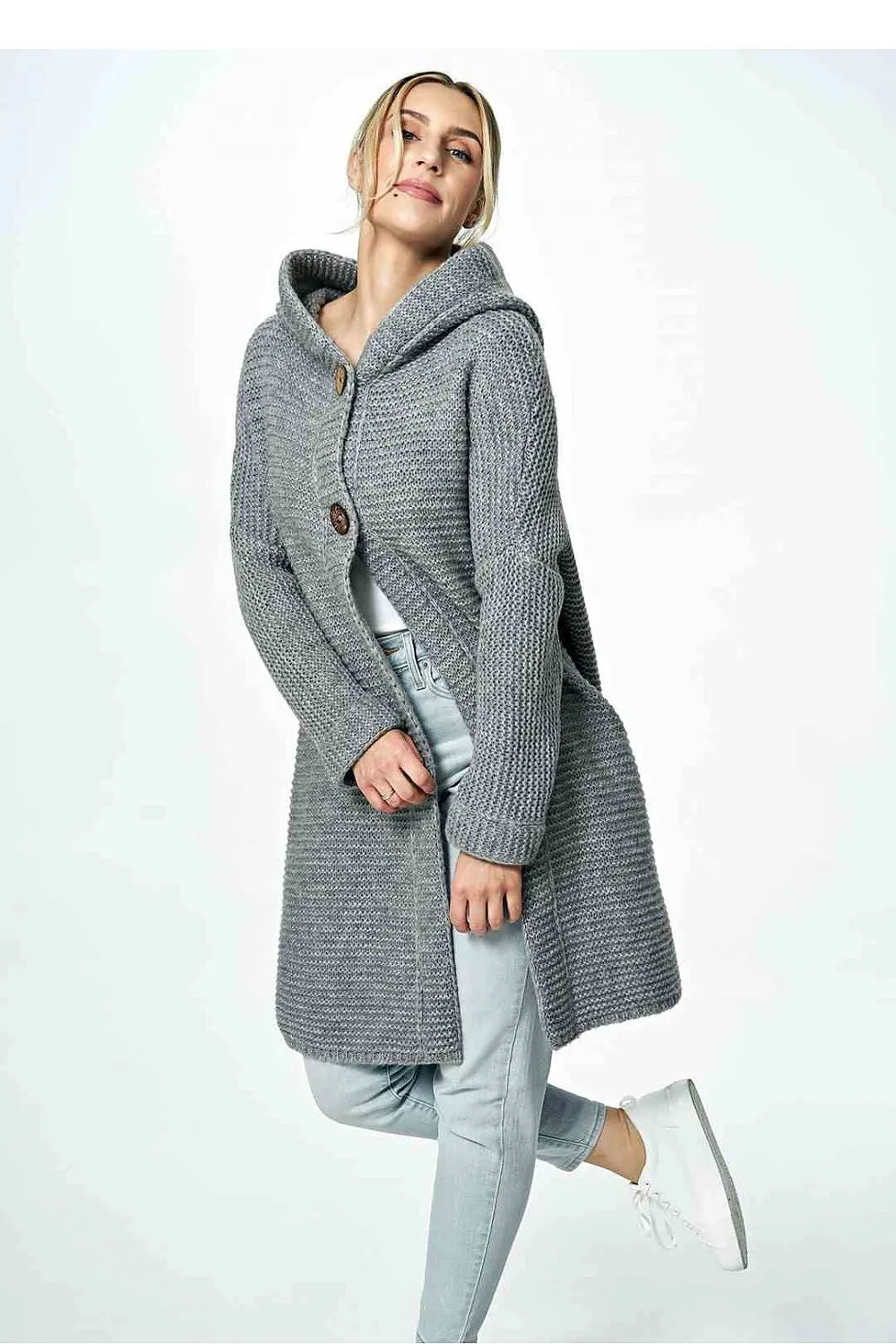 Knee Length Hooded Button Cardigan