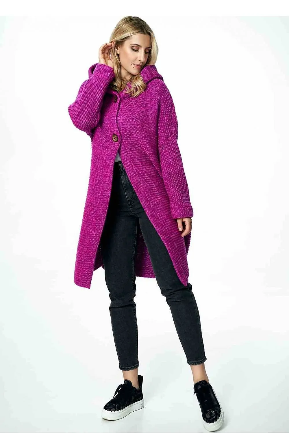 Knee Length Hooded Button Cardigan