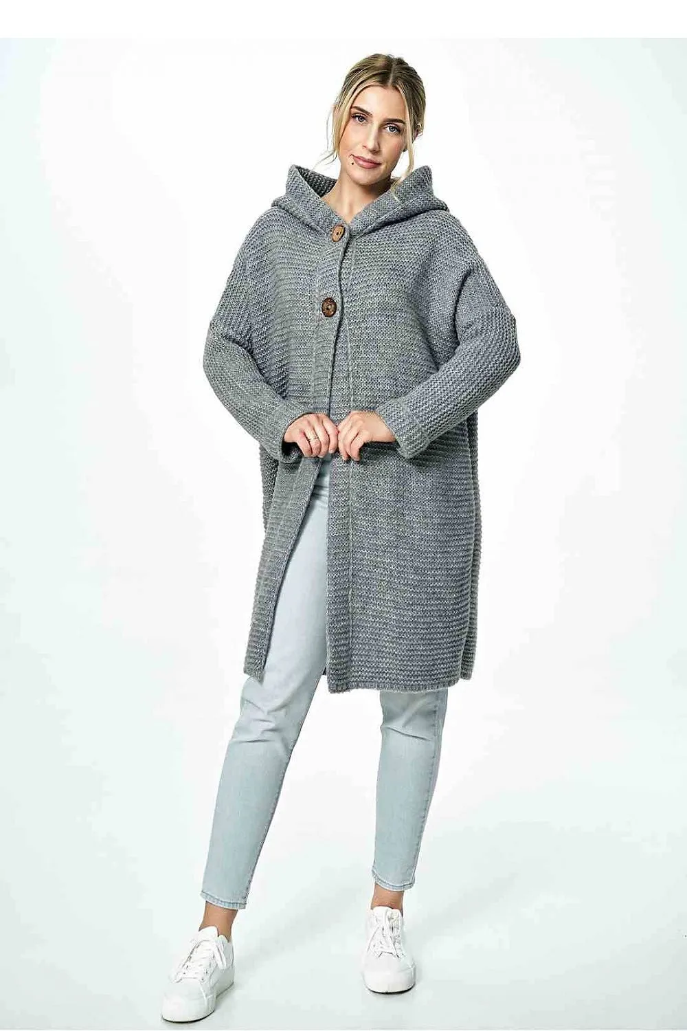 Knee Length Hooded Button Cardigan