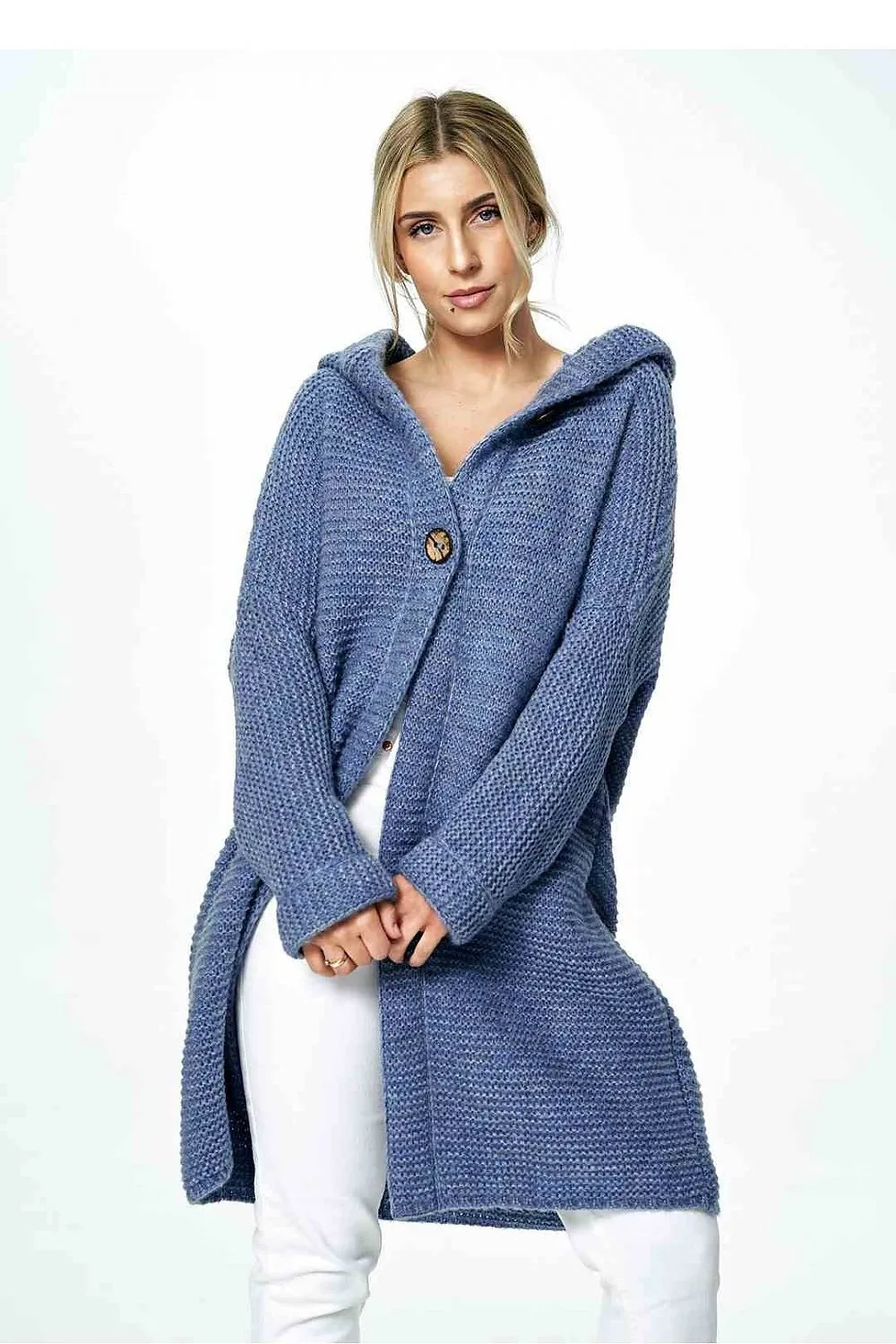 Knee Length Hooded Button Cardigan