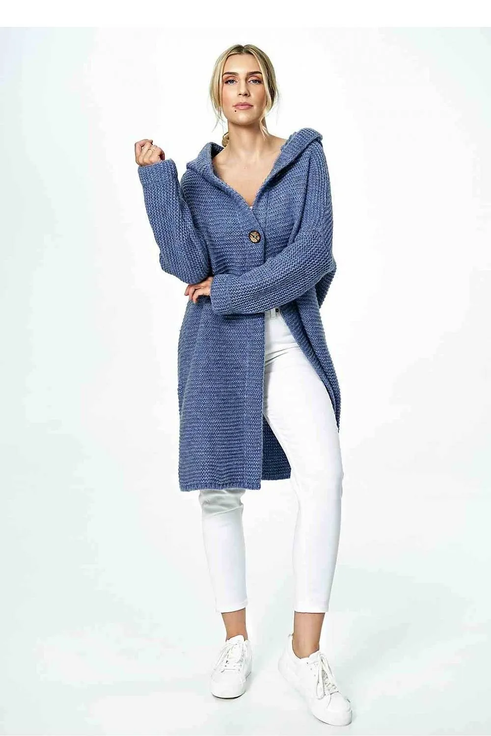 Knee Length Hooded Button Cardigan