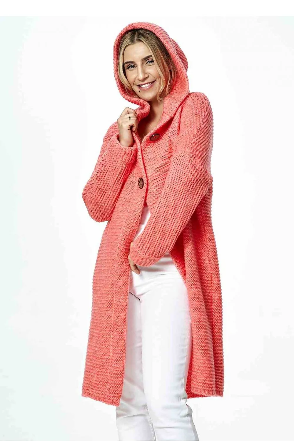 Knee Length Hooded Button Cardigan