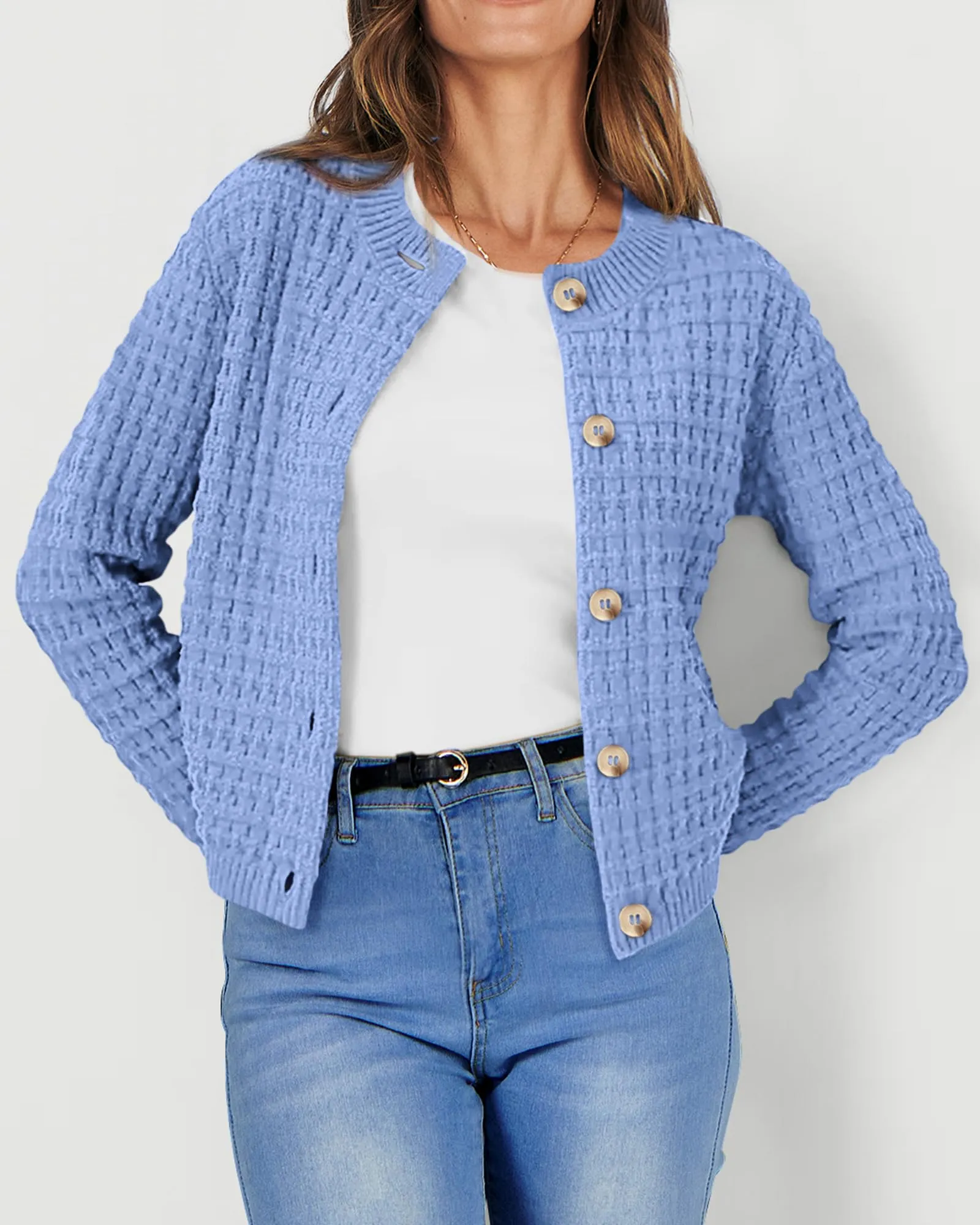 Knit Cardigan Long Sleeve Open Front Button Down Jacket