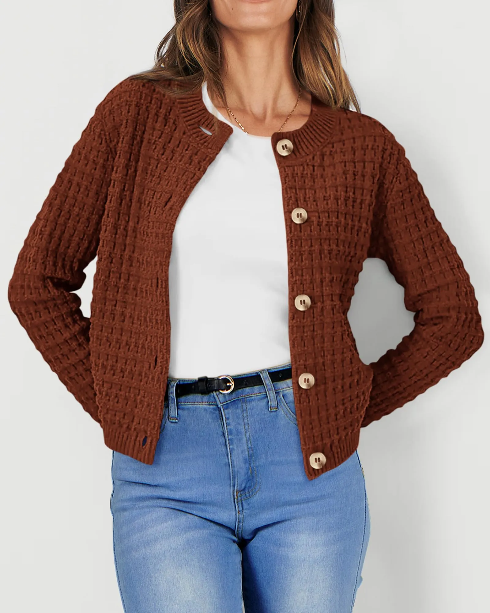 Knit Cardigan Long Sleeve Open Front Button Down Jacket