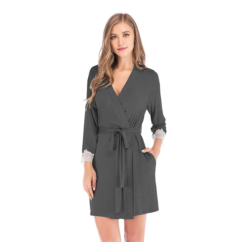 Ladies Cardigan Bathrobe Nightgown Thin Modal Fabric Nightgown