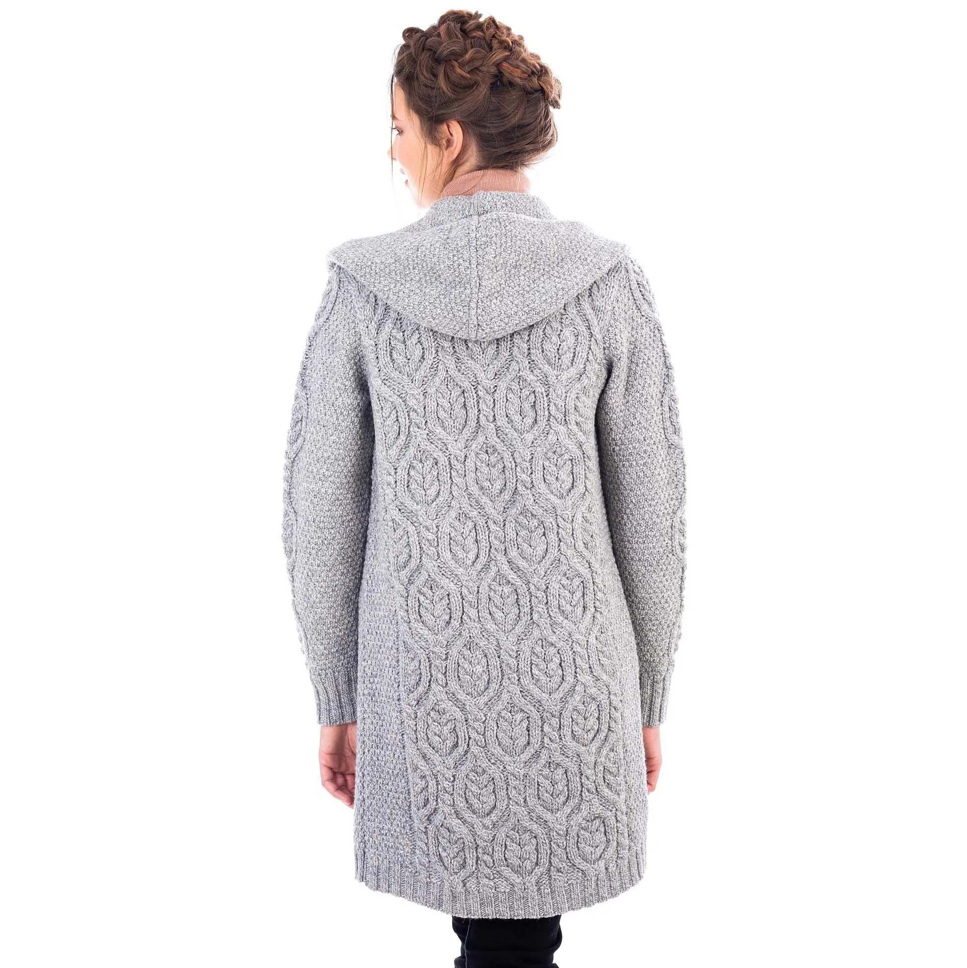 Ladies Classic Fit Long Cardigan with Hood Navy or Grey Made in Ireland