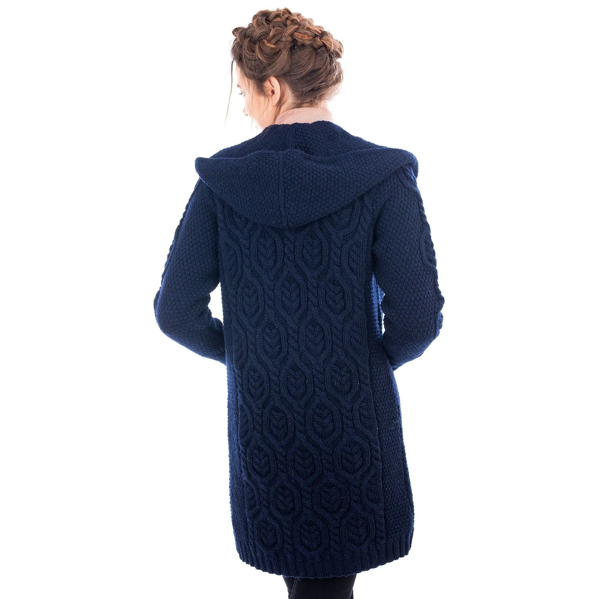 Ladies Classic Fit Long Cardigan with Hood Navy or Grey Made in Ireland