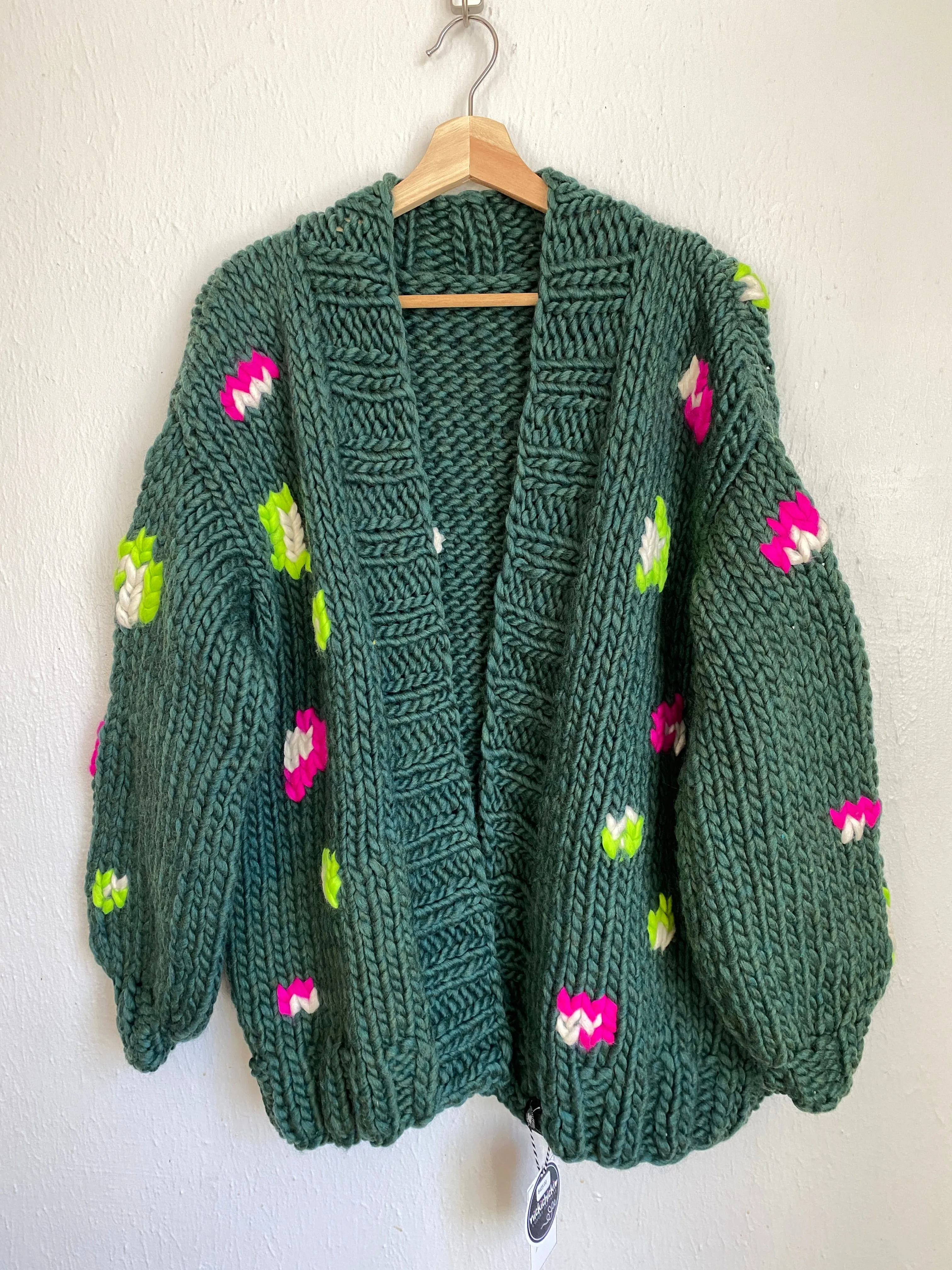 Leopard Print Cardigan Sweater in Enchanted Forest Neons