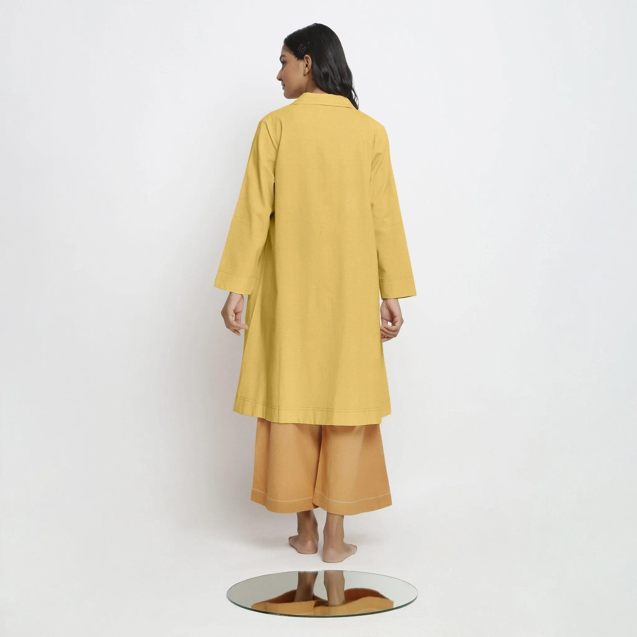 Light Yellow 100% Cotton Notched Collar Front Open Overlay