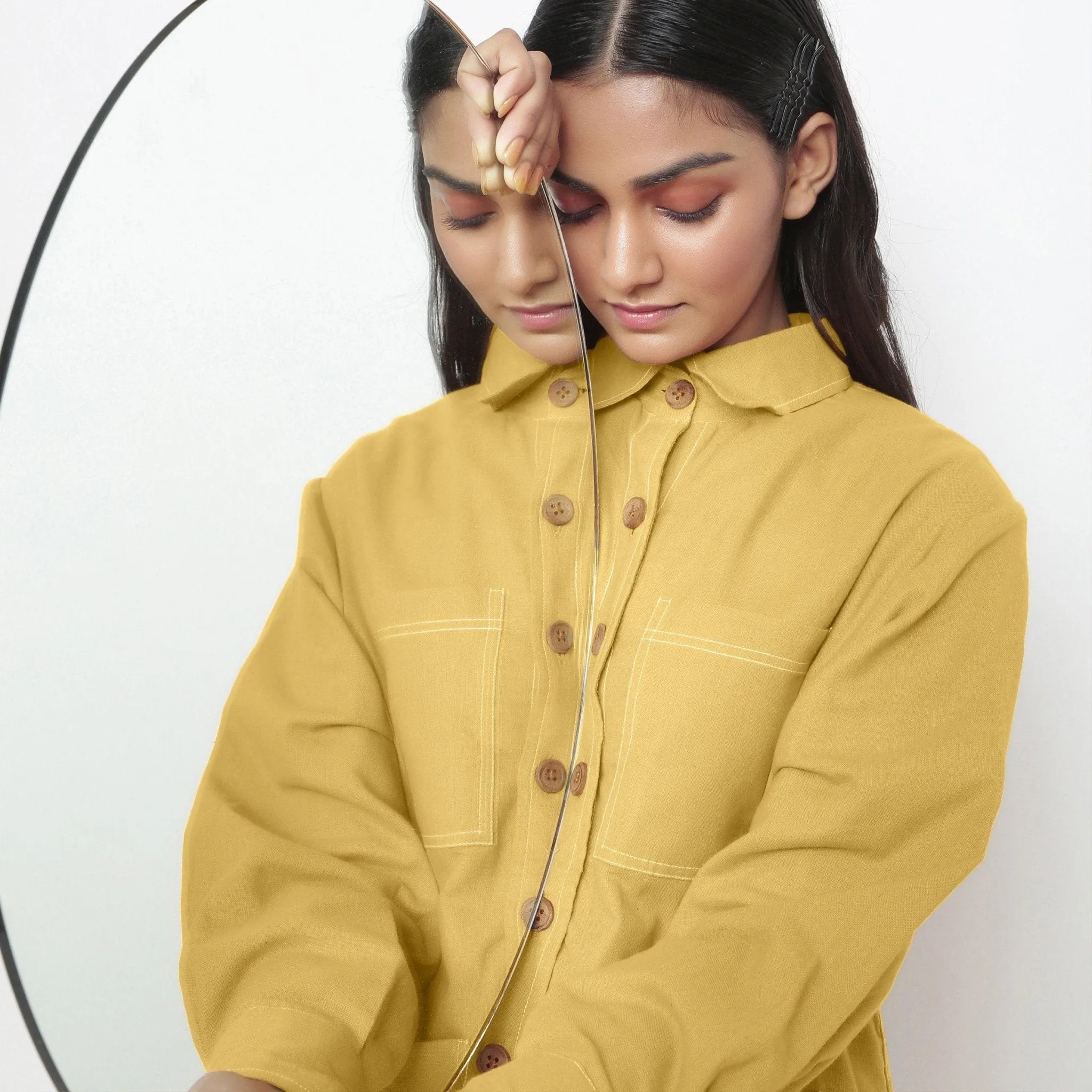 Light Yellow Handspun Cotton Button-Down Jacket