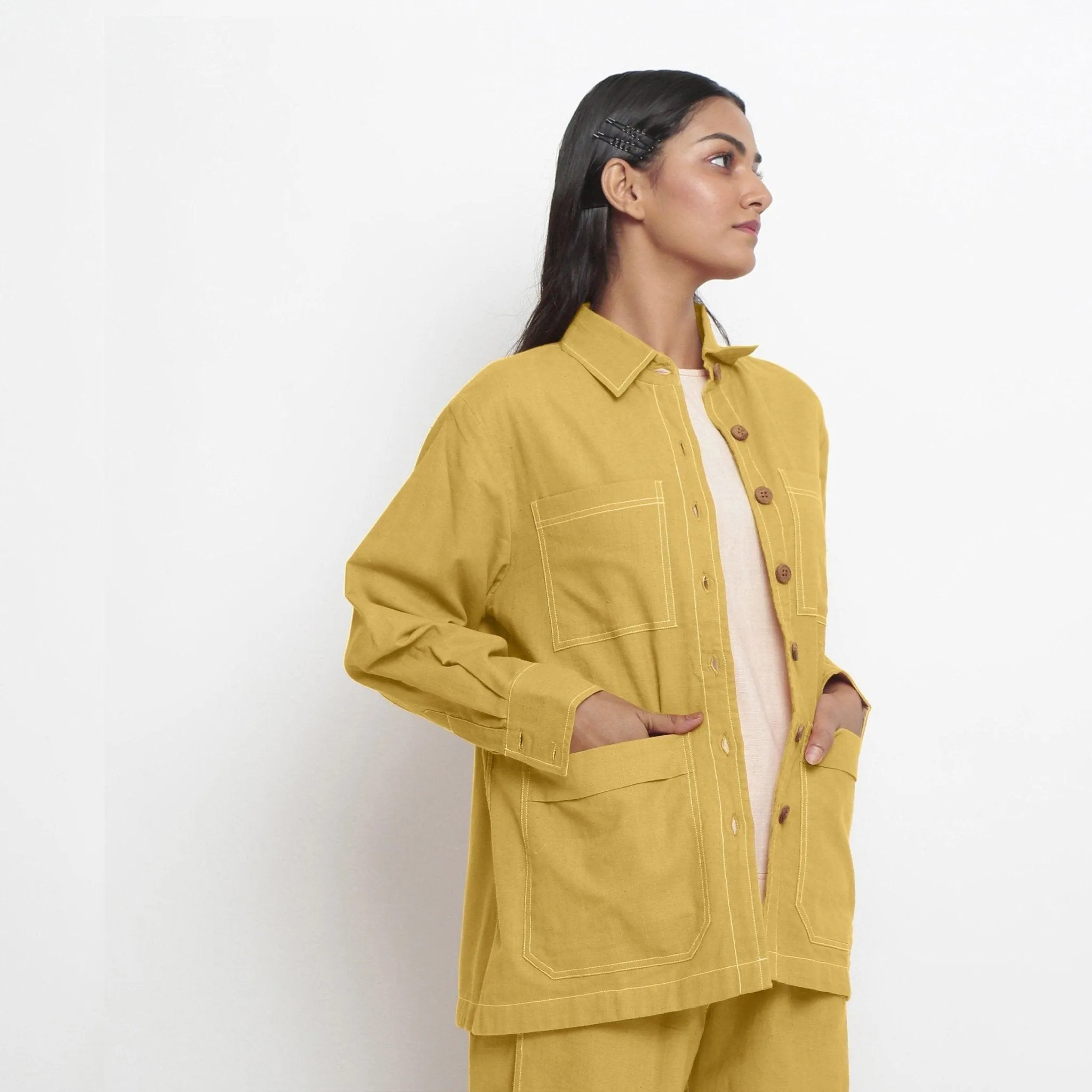 Light Yellow Handspun Cotton Button-Down Jacket