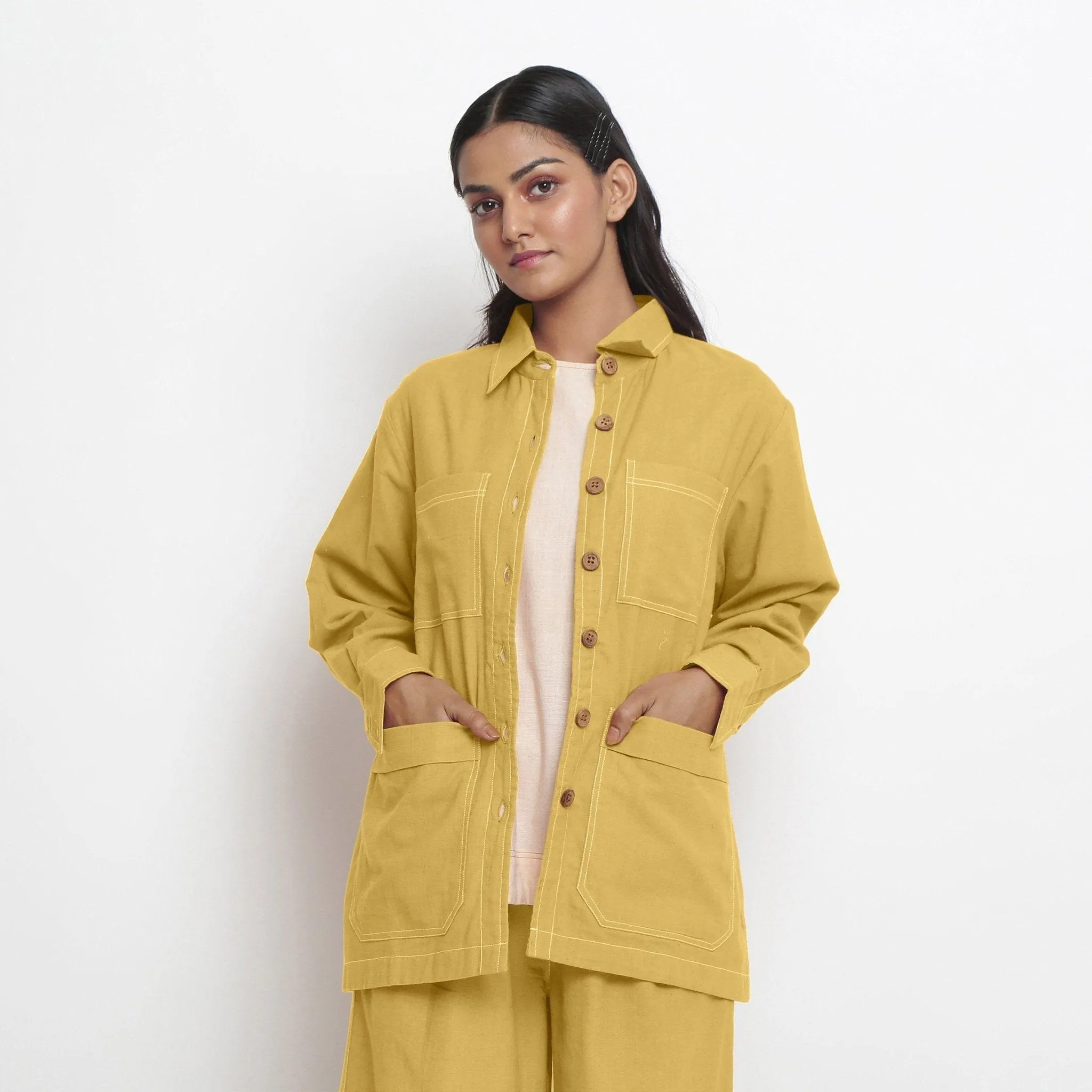 Light Yellow Handspun Cotton Button-Down Jacket