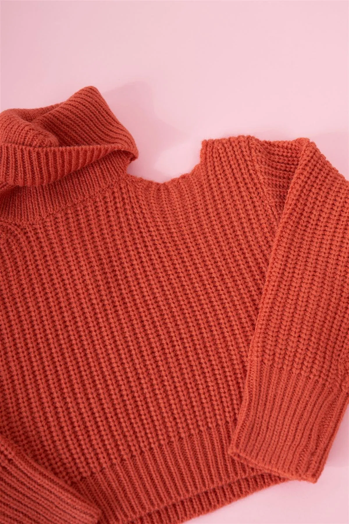 Little Girls Ribbed Knit Cut-Out Shoulder Sleeve Turtleneck Sweater