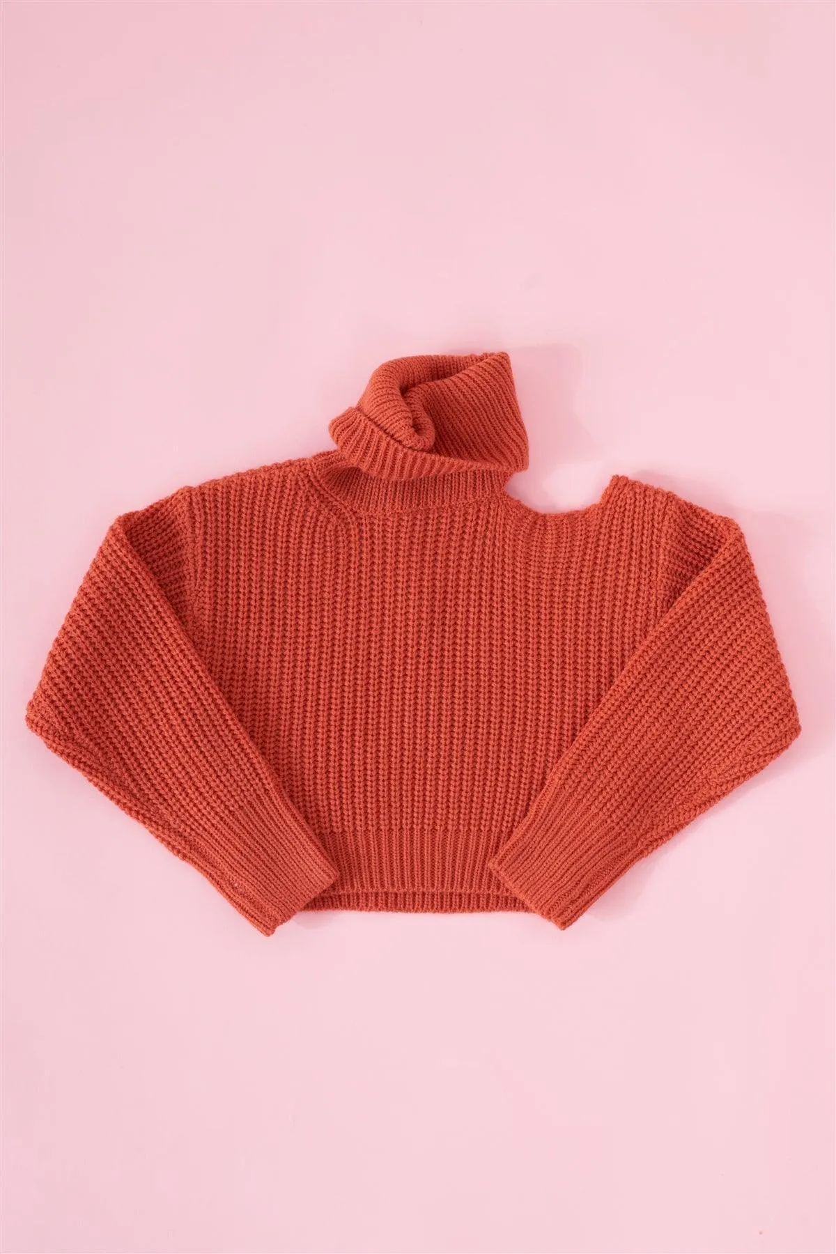 Little Girls Ribbed Knit Cut-Out Shoulder Sleeve Turtleneck Sweater