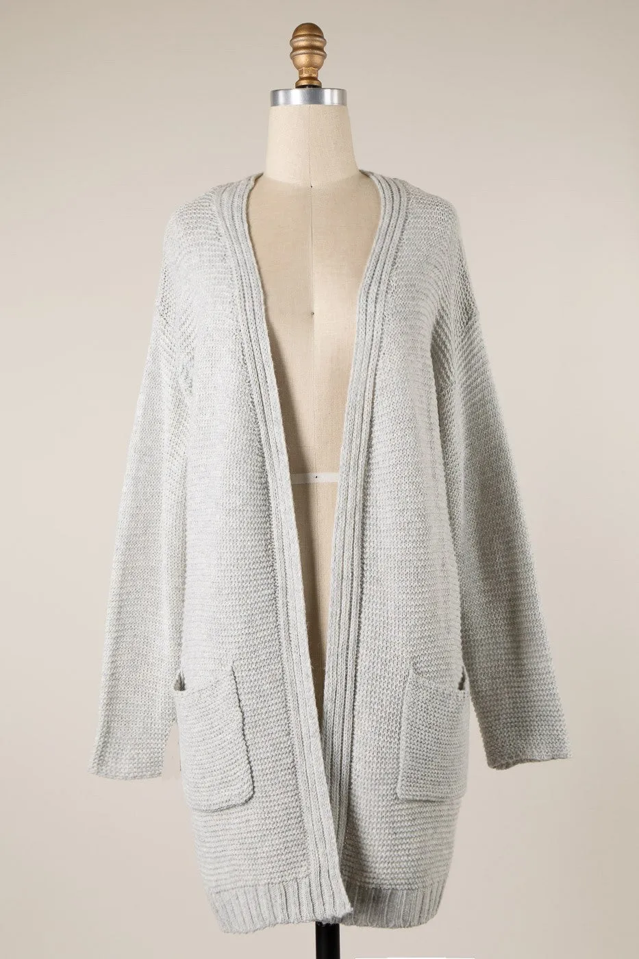 Long Sleeve Ribbed Trim Cable Knit Cardigan