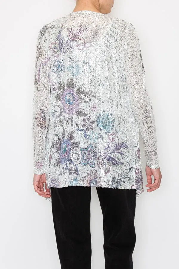 LONG SLEEVE SEQUIN PRINTED CARDIGAN