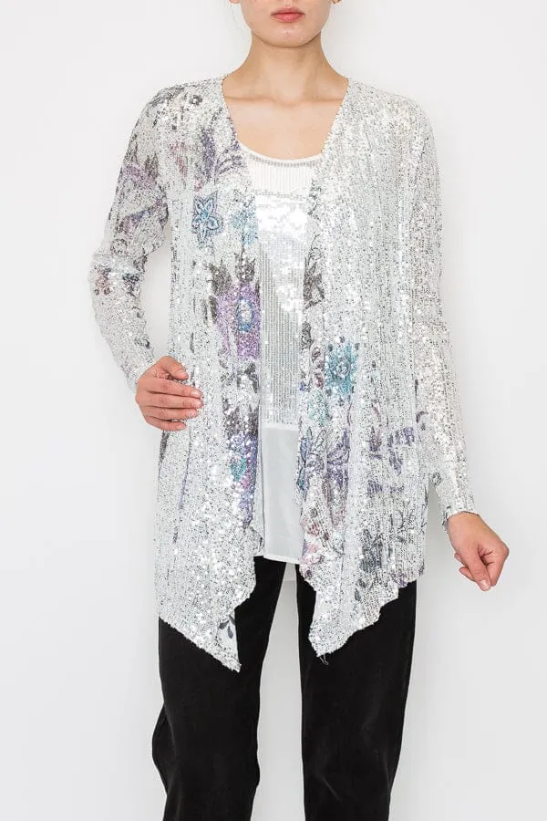 LONG SLEEVE SEQUIN PRINTED CARDIGAN