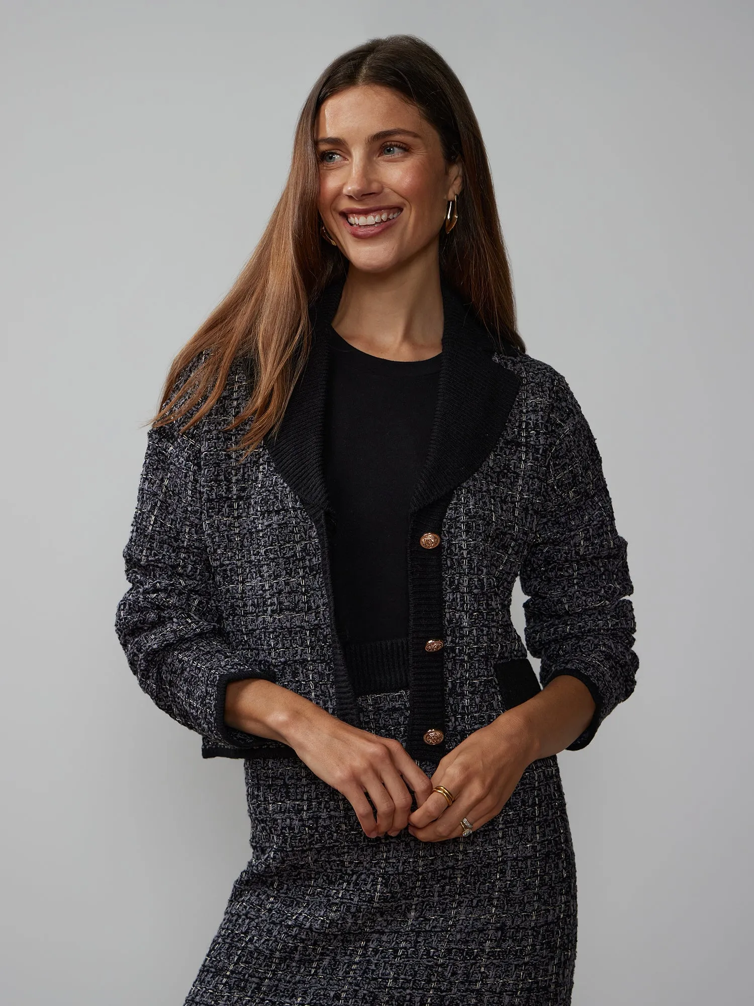 Long Sleeve Tweed Blazer Cardigan