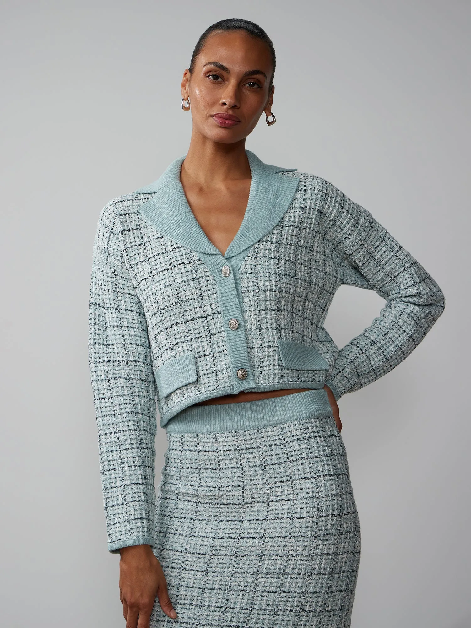 Long Sleeve Tweed Blazer Cardigan