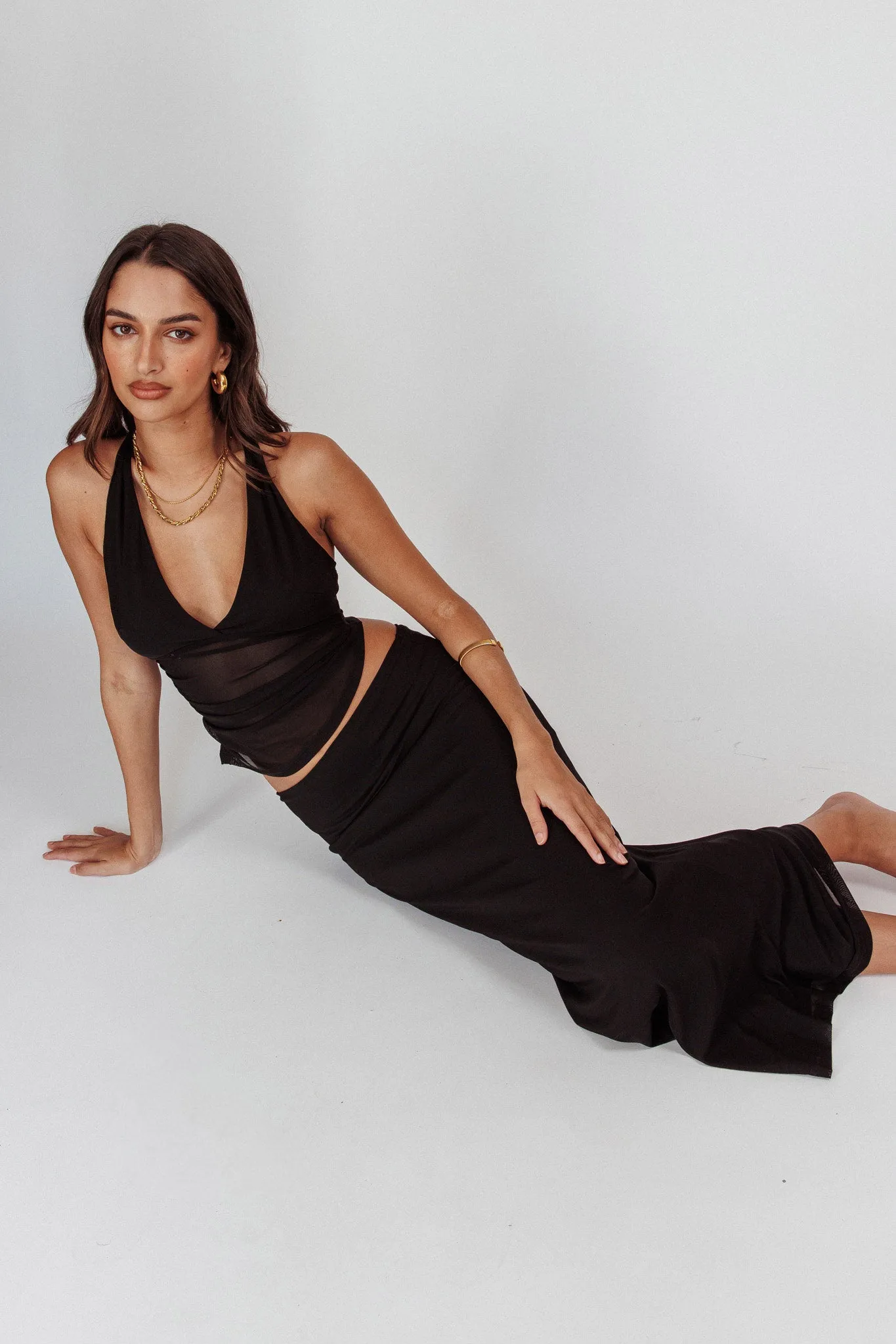 Lorely Mesh Maxi Skirt Black