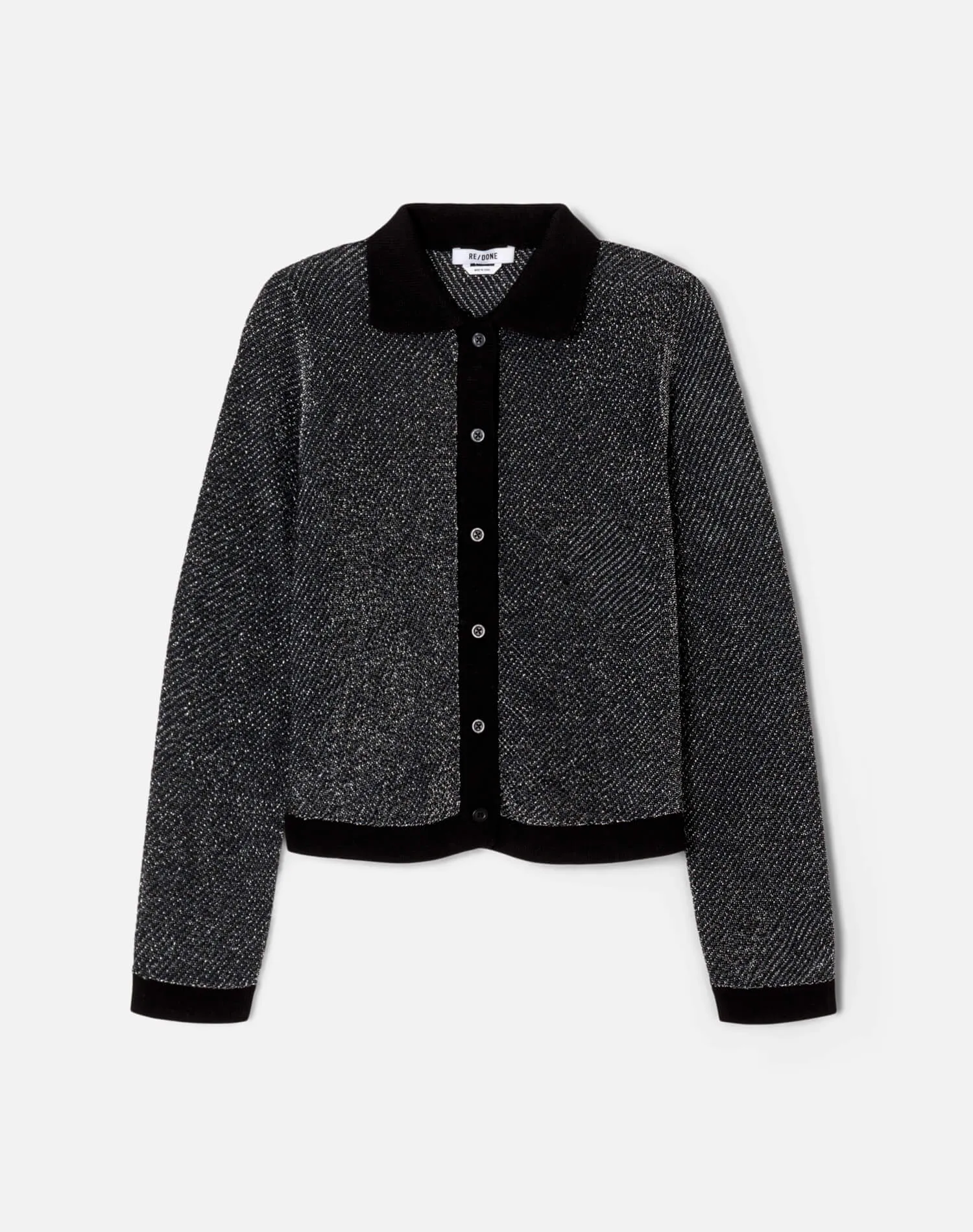 Lurex Polo Cardigan - Black/Silver Lurex