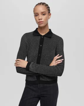 Lurex Polo Cardigan - Black/Silver Lurex