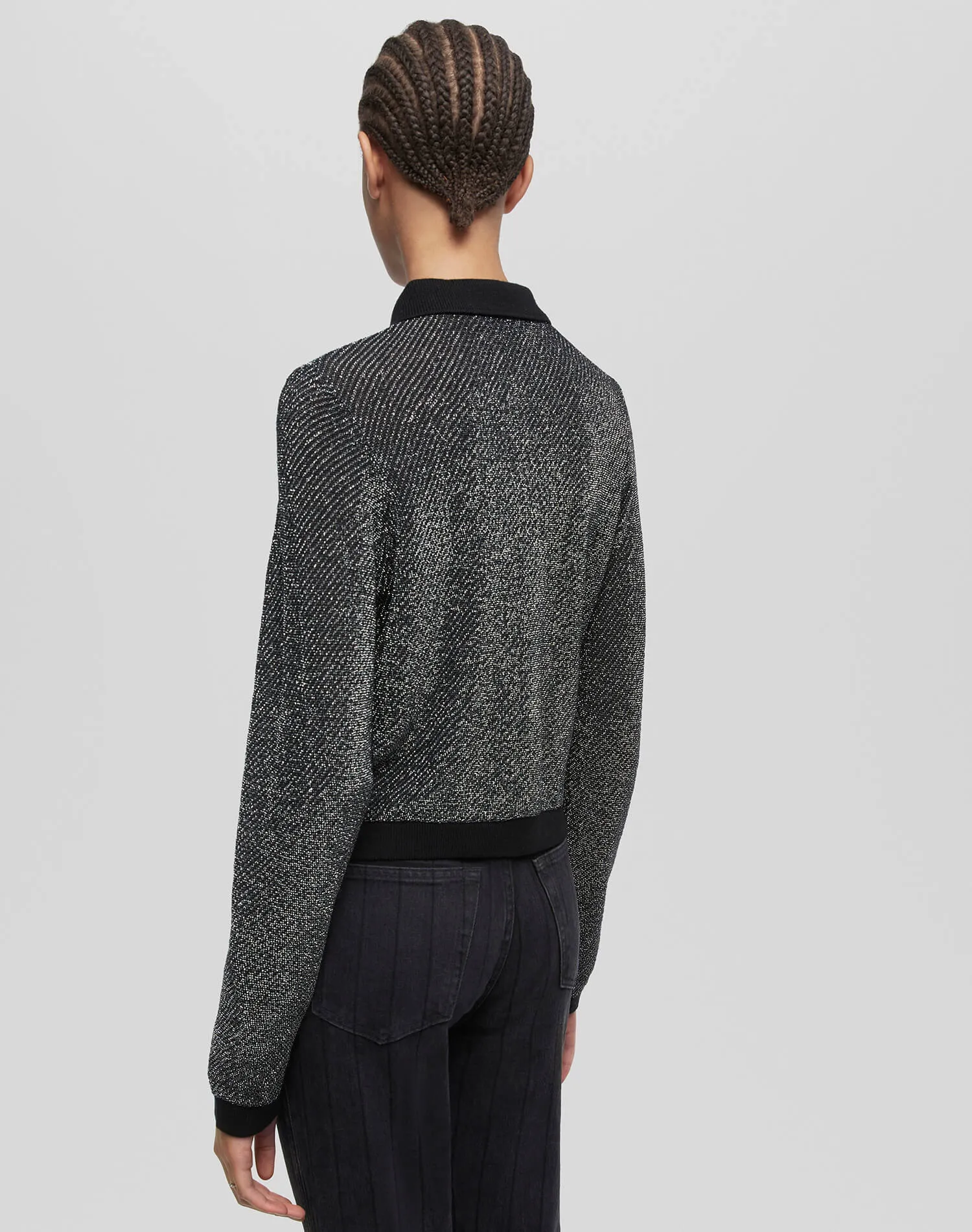 Lurex Polo Cardigan - Black/Silver Lurex