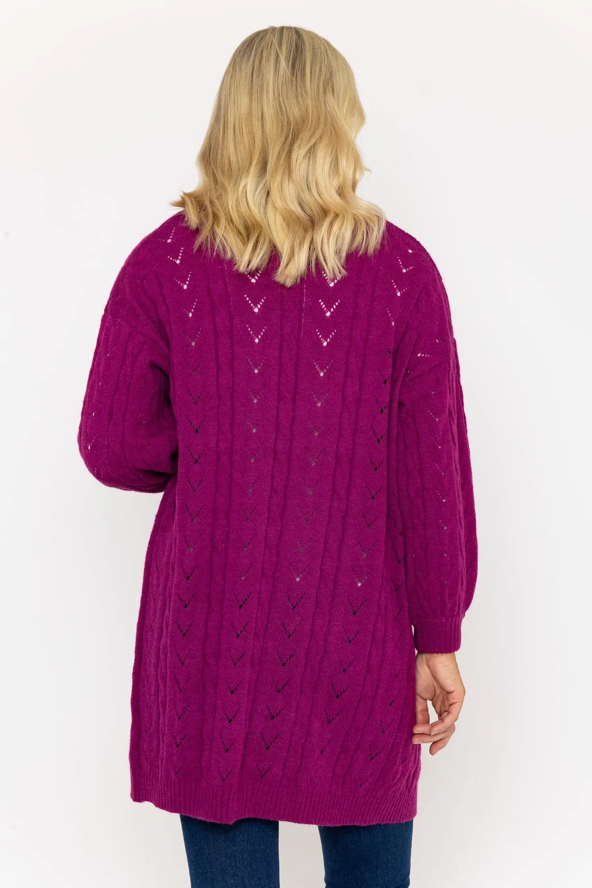 Magenta Pink Longline Pointelle Cardigan