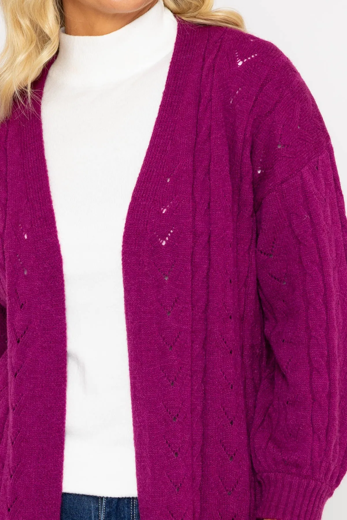 Magenta Pink Longline Pointelle Cardigan