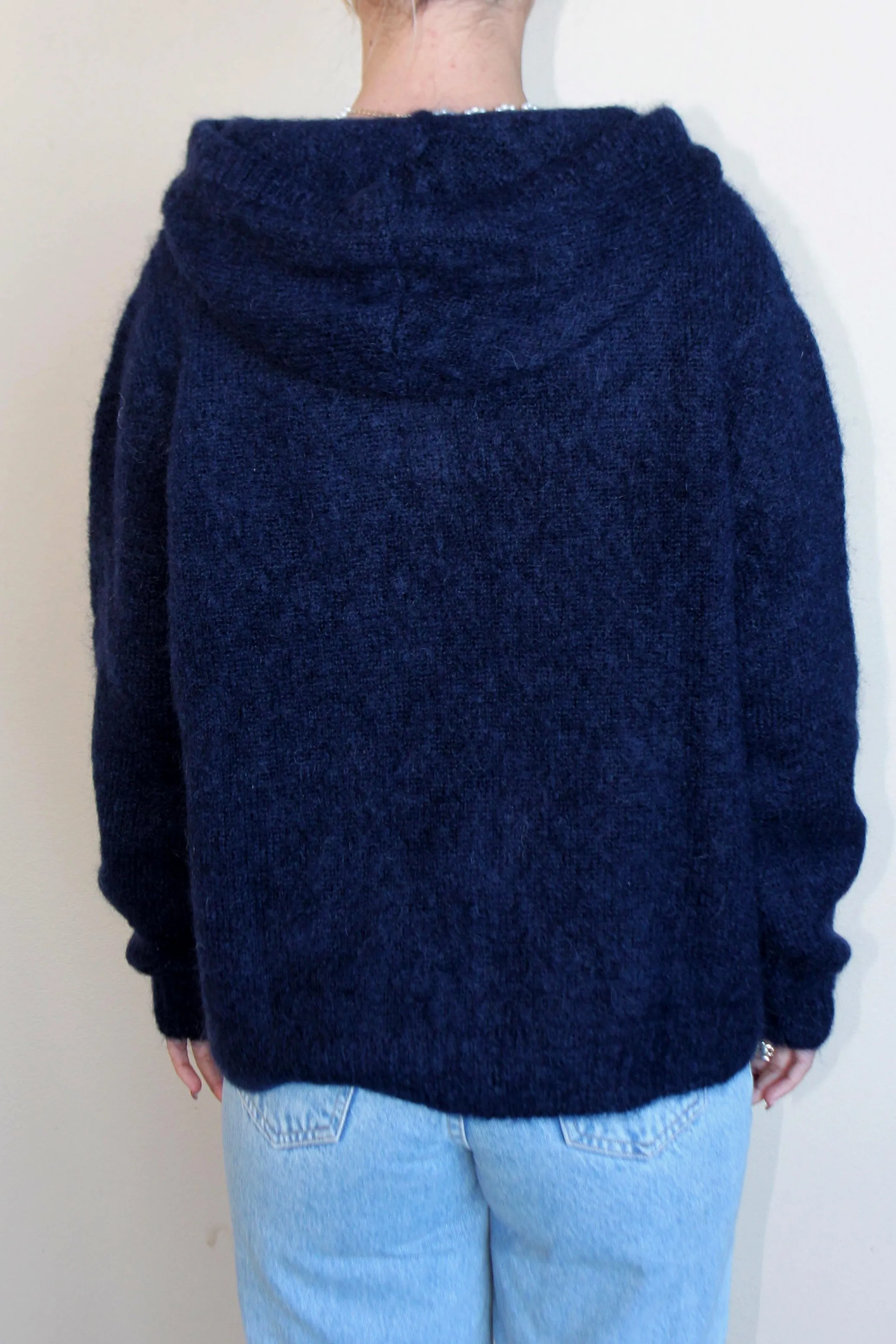 MAISON ANJE Womens Lenebula Kid Mohair Hooded Zip Cardigan Navy