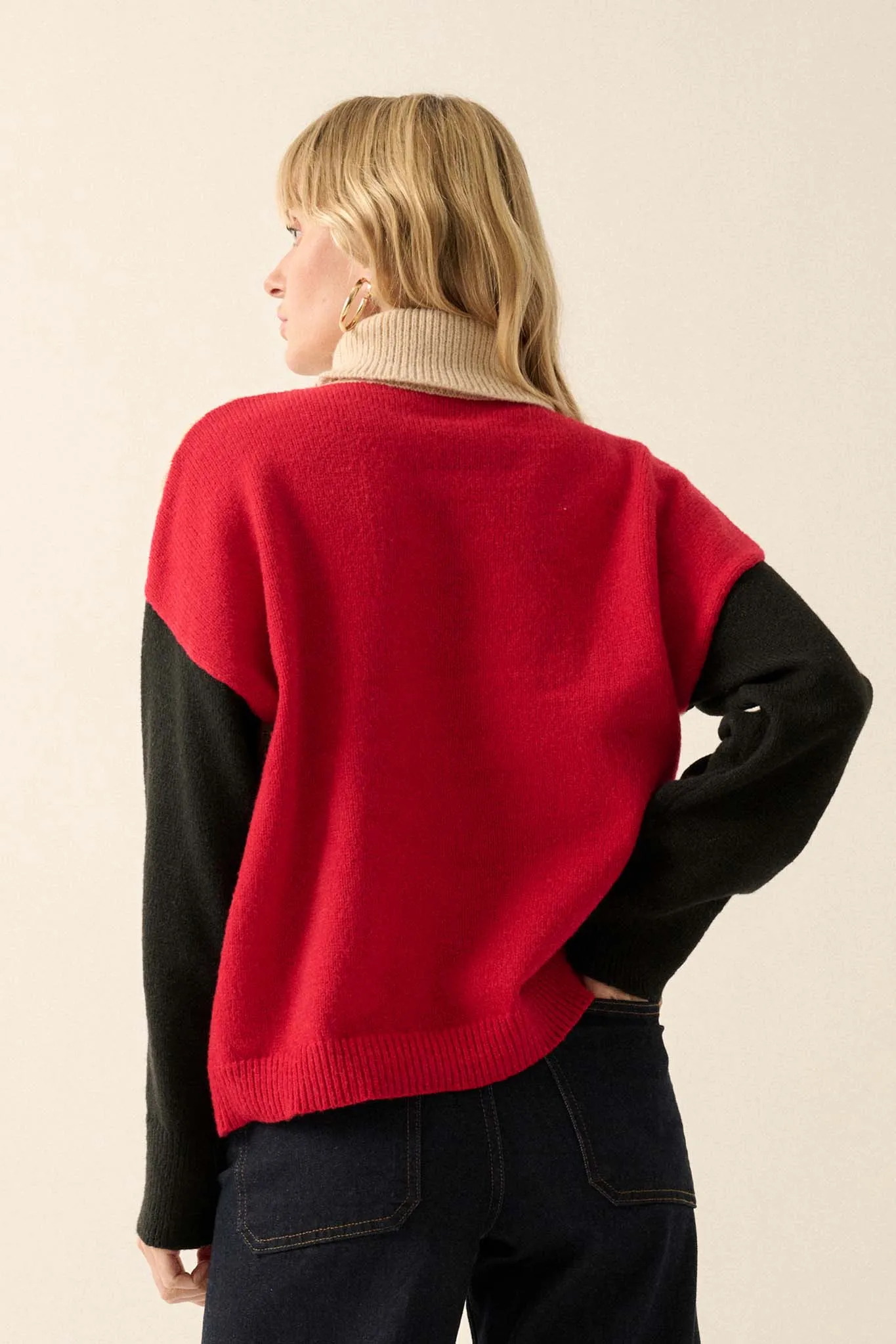 Me Time Colorblock Cable Knit Turtleneck Sweater