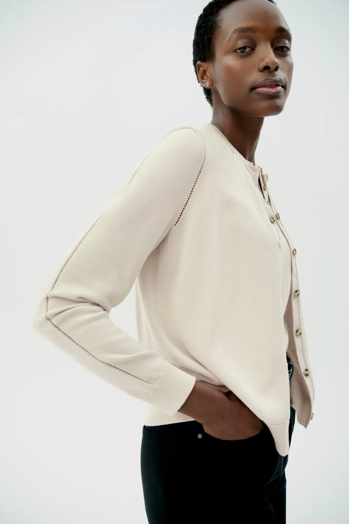 Mel Cardigan - Cotton Silk Knit :: Ivory