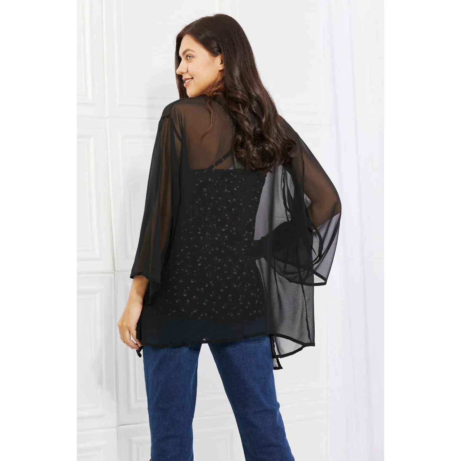 Melody Just Breathe Full Size Chiffon Kimono in Black