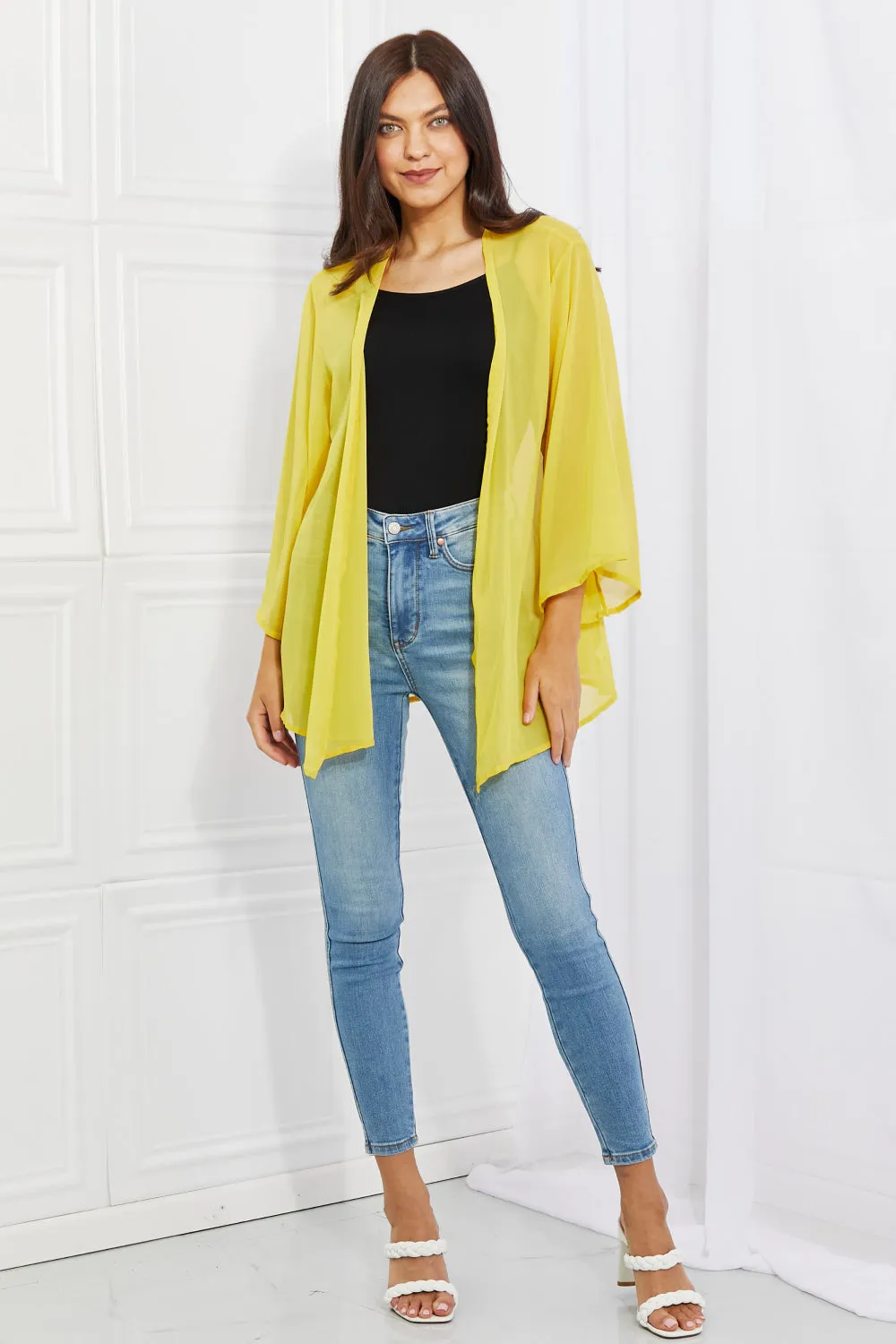 Melody Just Breathe Full Size Chiffon Kimono in Yellow