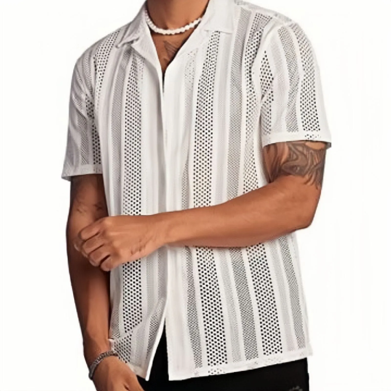 Men's Casual Button-down Knitted Short-sleeved Shirt 21118698YM