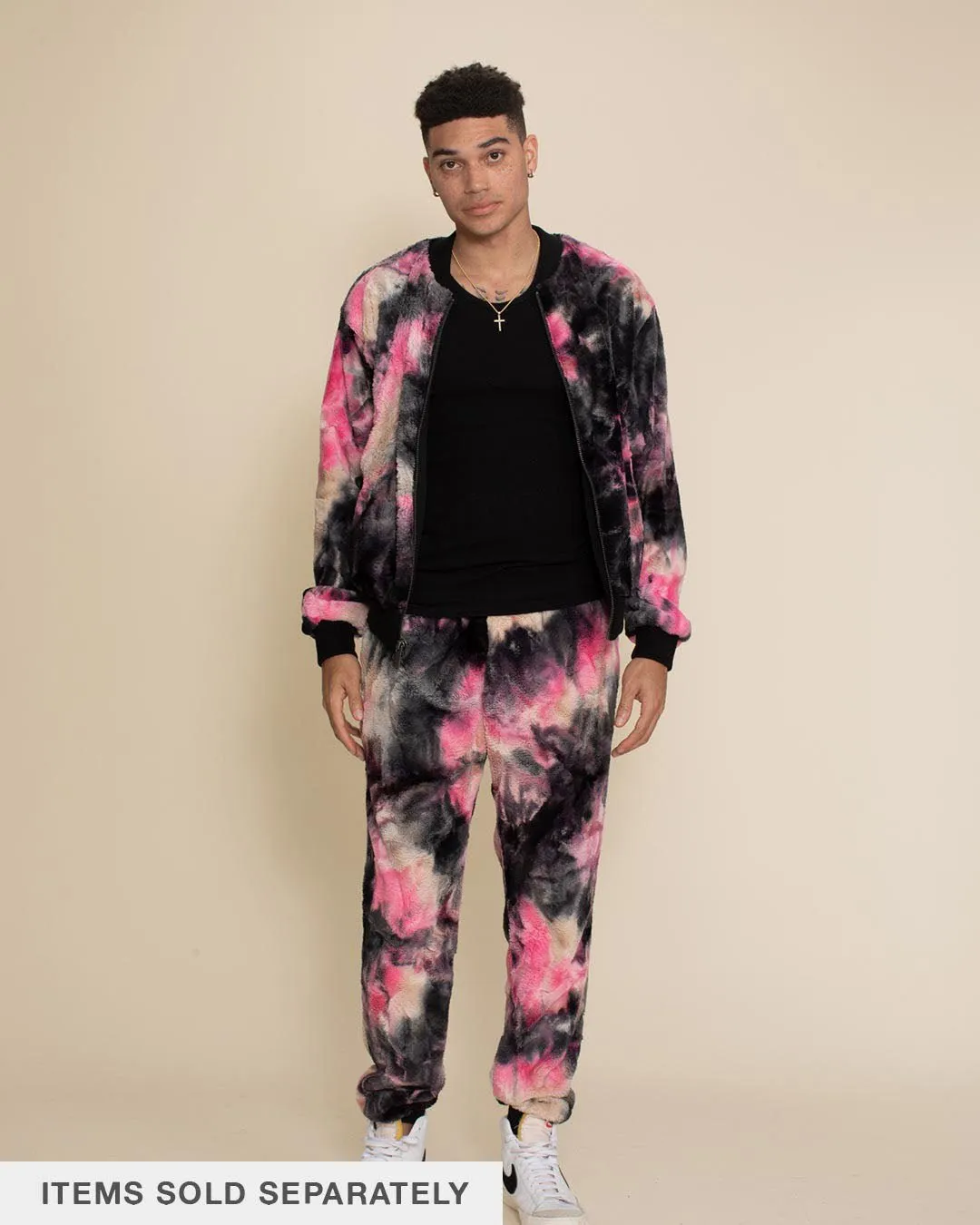 Men's Colorful Faux Fur Jacket | Ink Spotted Tie Dye Leopard