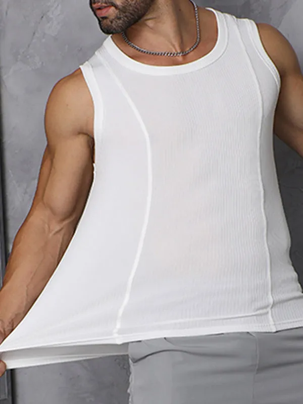 Mens Elastic Textured Striped Breathable Tank SKUK73691