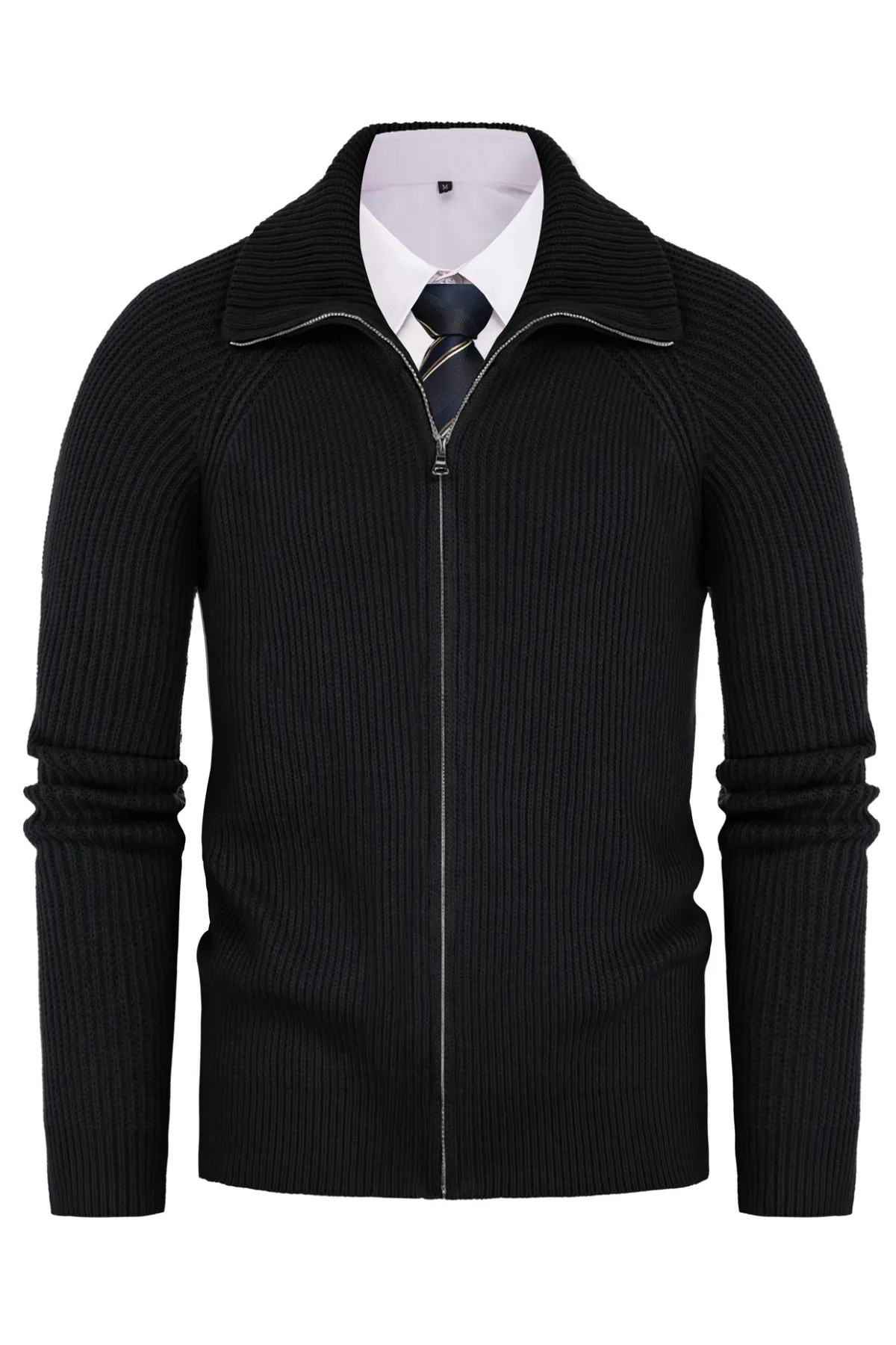 Men's Full Zip Cardigan Sweaters Unisex Lapel Collar Raglan Long Sleeve Casual Ribbed Sweater