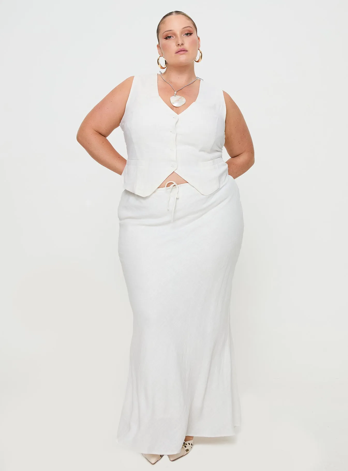 Mercer Linen Blend Maxi Skirt White Curve