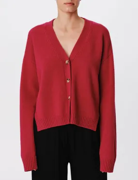 Merino Wool Blend Long Sleeve Cardigan, Rubellite