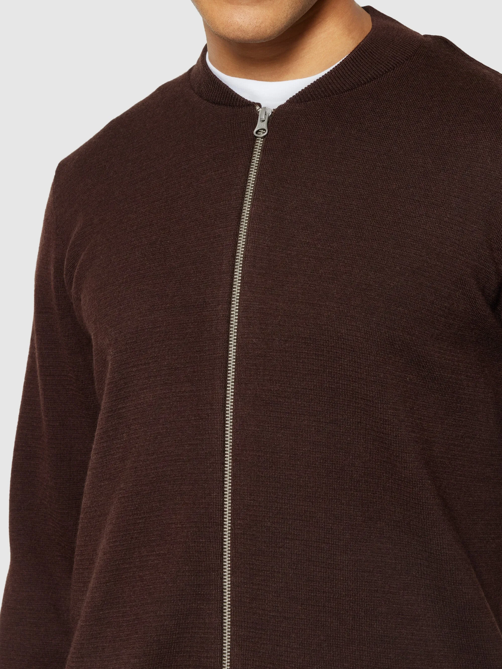 Merino zip cardigan - RWS - Demitasse (brown)