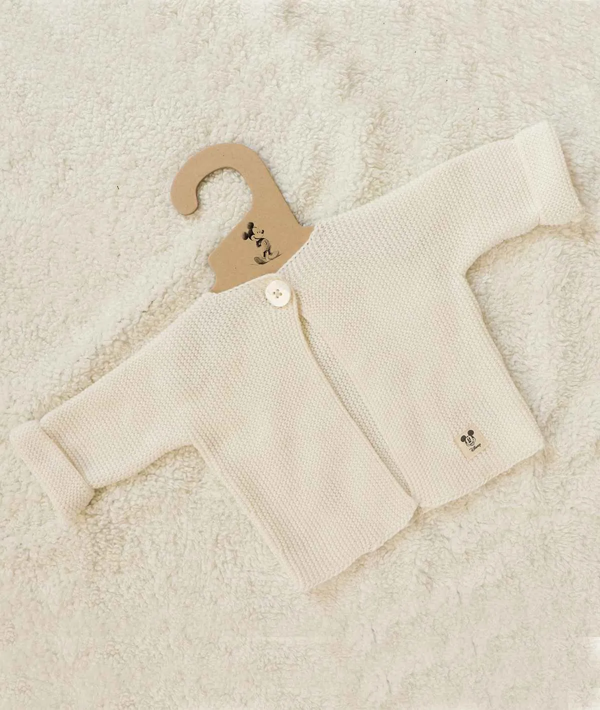 Mickey Mouse Cardigan for Newborn Babies in Ivory Color